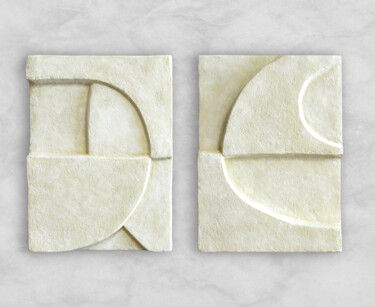 Santorini Collection, diptych №1, sandy Scultura intitolato "Santorini Collectio…" da Julie Max, Opera d'arte originale, Gesso Montato su Telaio per barella in legno