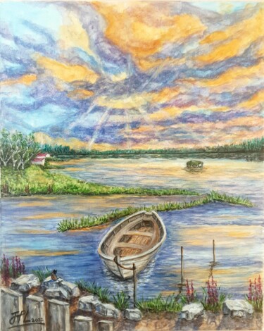 Peinture intitulée "La barque d'Eloïse" par Jean-Pierre Loubinoux, Œuvre d'art originale, Acrylique Monté sur Châssis en bois
