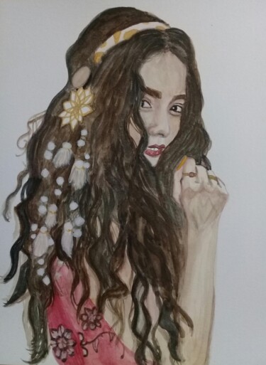 Schilderij getiteld "Adorno de oro" door Bonifacio Contreras, Origineel Kunstwerk, Aquarel