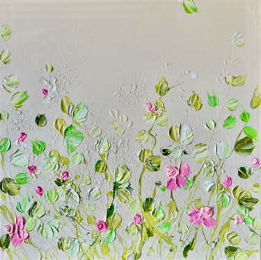 Painting titled "Pink Roses" by Anastassia Skopp, Original Artwork, Acrylic Mounted on Wood Stretcher frame