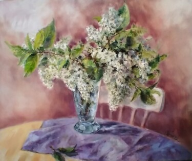 Painting titled "Bird cherry 2022" by Maria Bel, Original Artwork, Oil