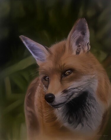 Malerei mit dem Titel "Le renard roux" von Clèves Léo, Original-Kunstwerk, Öl