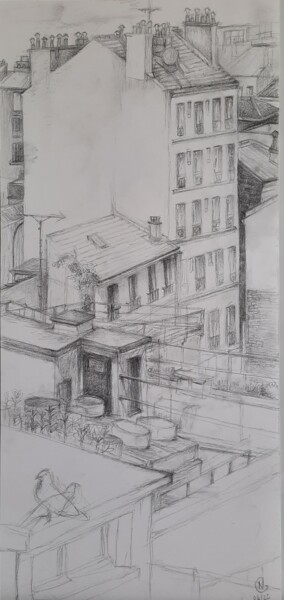 Dessin intitulée "Vue de pantin" par Nathalie Gautier, Œuvre d'art originale, Crayon