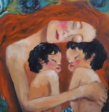 Mother and Twins Oil Painting Peinture intitulée "Mother and Twins Oi…" par Rada Gor, Œuvre d'art originale, Huile