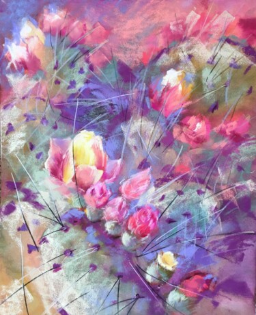 Drawing titled "CACTUS BLOOM" by Ksenia Lutsenko, Original Artwork, Pastel