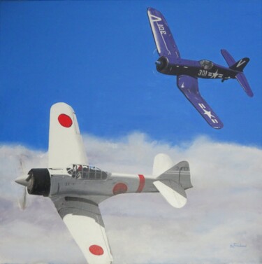 Peinture intitulée "Duel dans le ciel" par Jean-Luc Tranchand, Œuvre d'art originale, Huile