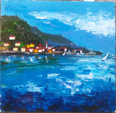 Painting titled "Varenna Lake Como" by Walter Colli, Original Artwork, Acrylic Mounted on Wood Stretcher frame