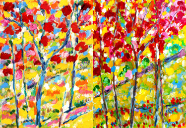 Peinture intitulée "Pinède après la plu…" par Jean Mirre, Œuvre d'art originale, Huile