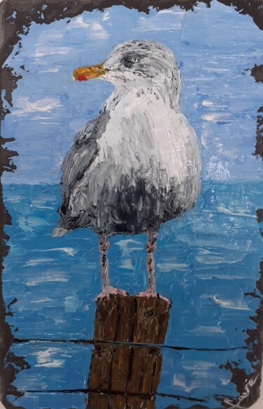 Peinture intitulée "La mouette sur le p…" par Alain Favé, Œuvre d'art originale, Huile