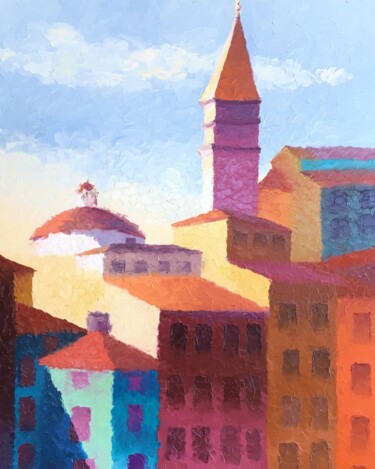 Painting titled ""Sunny day in a col…" by Oxypoint, Original Artwork, Oil Mounted on Wood Stretcher frame