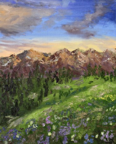 绘画 标题为“Sunset, mountains” 由Liza Illichmann, 原创艺术品, 油 安装在木板上