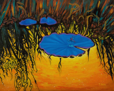 「Blue dragonfly」というタイトルの絵画 Yue Zengによって, オリジナルのアートワーク, オイル
