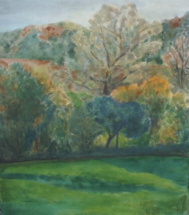 Peinture intitulée "Parc 2" par Claude Legrain, Œuvre d'art originale, Tempera Monté sur Panneau de bois
