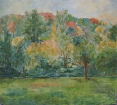 Peinture intitulée "parc 3" par Claude Legrain, Œuvre d'art originale, Tempera Monté sur Panneau de bois