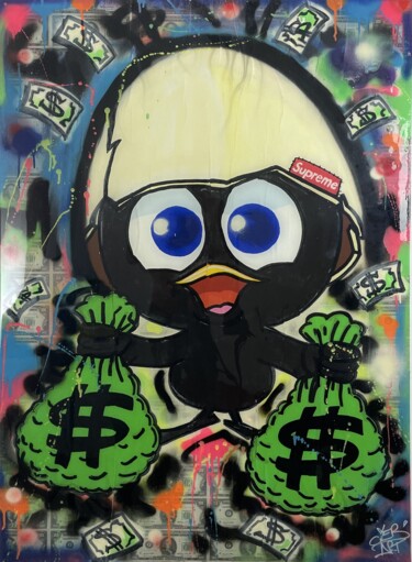 Painting titled "DOLLARS CALIMERO" by Seb Art, Original Artwork, Acrylic