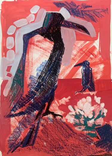 Уличные вороны и клевер Painting titled "Уличные вороны и кл…" by Maria Shchetinina, Original Artwork, Pastel
