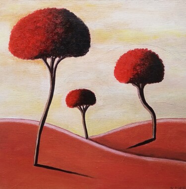 Les trois arbres rouges Painting titled "Les trois arbres ro…" by Sabrina Riggio, Original Artwork, Acrylic
