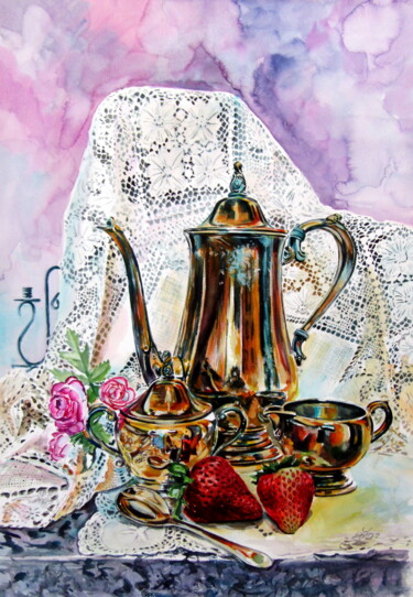 Painting titled "Still life with str…" by Anna Brigitta Kovacs (KAB), Original Artwork, Watercolor