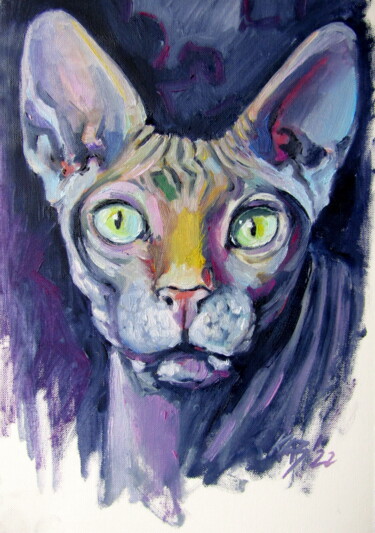 Painting titled "Sphynx cat II" by Anna Brigitta Kovacs (KAB), Original Artwork, Oil
