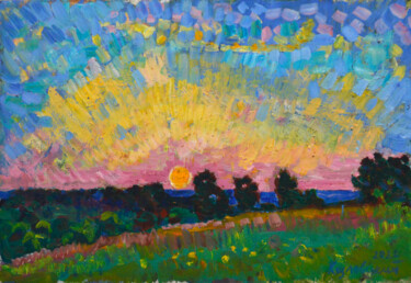 Painting titled "Sunset" by Mykola Kozlovskyi, Original Artwork, Oil