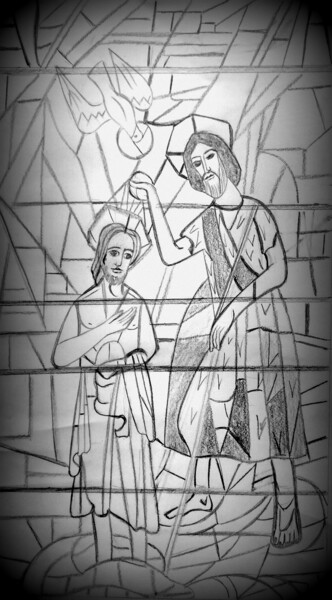 图画 标题为“Le baptême de jésus” 由Laure Barlet, 原创艺术品, 铅笔