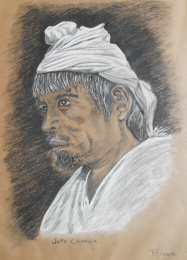 Pintura titulada "JEFE CHAMULA" por Rodolfo Rivera, Obra de arte original, Pastel