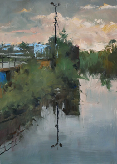 Painting titled "Paysage 21" by Christian Arnould, Original Artwork, Oil