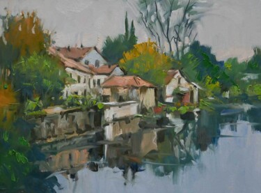 Painting titled "Paysage 22" by Christian Arnould, Original Artwork, Oil