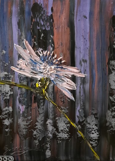 Painting titled "Bleuet le solitaire" by Etienne Guérinaud, Original Artwork, Oil Mounted on Other rigid panel