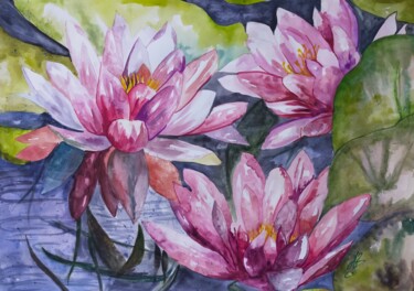 Peinture intitulée "Nénuphars" par Art&B, Œuvre d'art originale, Aquarelle