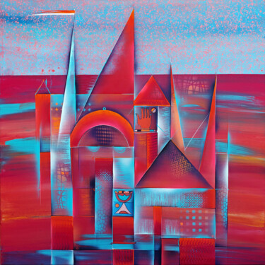 Blaue Stunde in der Stadt, original Gemälde, Unikat Pittura intitolato "Blaue Stunde in der…" da Wlad Safronow, Opera d'arte originale, Acrilico