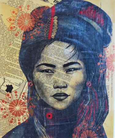 Peinture intitulée "Mongolie" par Art&B, Œuvre d'art originale, Collages Monté sur Châssis en bois