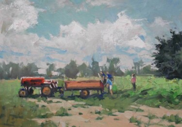 Painting titled "Dimanche à la campa…" by Christian Arnould, Original Artwork, Oil