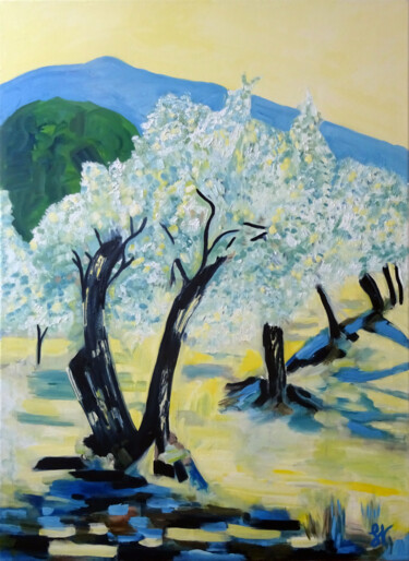 Painting titled "Les Oliviers" by Sandra Vigouroux, Original Artwork, Oil