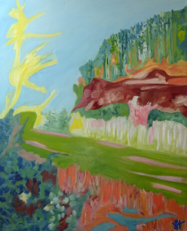 Painting titled "Près de la cascade…" by Sandra Vigouroux, Original Artwork, Oil