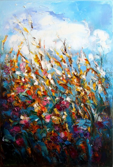 Modern painting of field herbs and flowers. Summer landscape 绘画 标题为“Modern painting of…” 由Lyudmila Knyazeva, 原创艺术品, 油 安装在木质担架架上