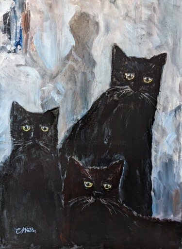 绘画 标题为“Aloof - Three Cats” 由Christopher Walker, 原创艺术品, 油