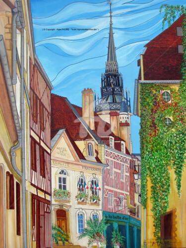 AUXERRE TOUR DE L'HORLOGE Картина под названием "AUXERRE TOUR DE L'H…" - Alain Faure, Подлинное произведение искусства, Акрил Установлен на Деревянная…