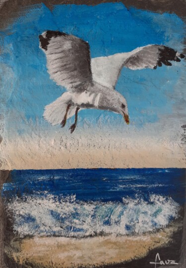 Le goéland et la vague Peinture intitulée "Le goéland et la va…" par Alain Favé, Œuvre d'art originale, Acrylique