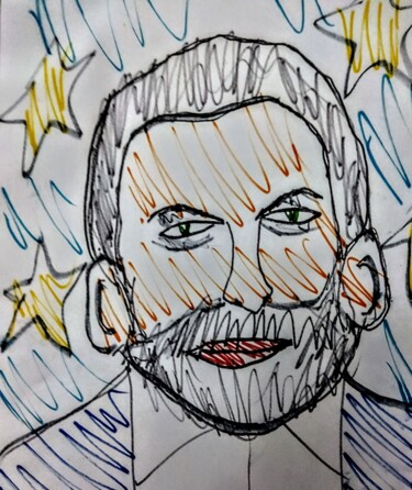 Dessin intitulée "Jihad Saad" par Iheb Gharbi, Œuvre d'art originale, Marqueur