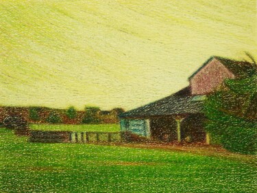 Dibujo titulada "Veduta agreste con…" por Francesco Cagnato, Obra de arte original, Pastel