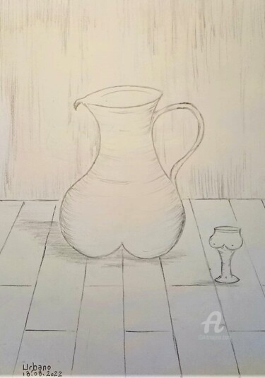 Drawing titled "La jarra y el vaso" by Roberto Urbano, Original Artwork, Pencil