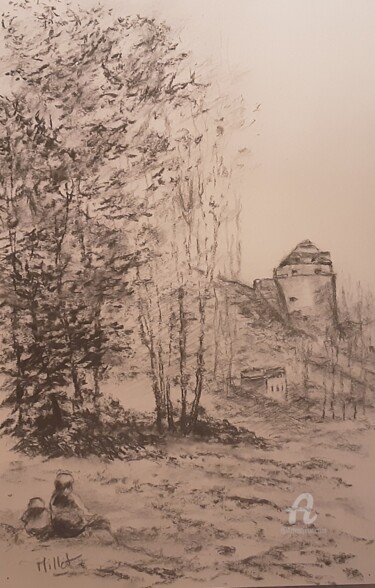 제목이 "Langres-vue sur le…"인 그림 Cyriaque Millet로, 원작, 숯