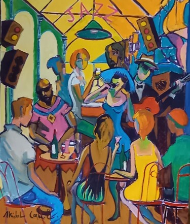 Painting titled "Jazz Sous la Verriè…" by Michel Corbel, Original Artwork, Oil