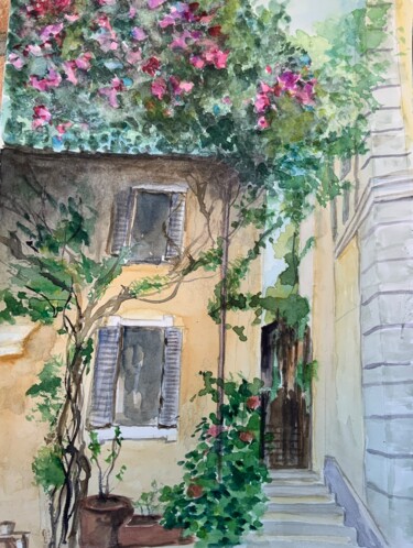 Painting titled "Ruelle sarde" by Michel Kulisa, Original Artwork, Watercolor