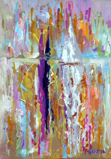 绘画 标题为“Purple Sail.” 由Rakhmet Redzhepov, 原创艺术品, 丙烯 安装在纸板上