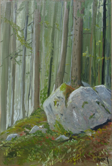 En forêt à Chamonix, entre Les Tines et Les Bois Painting titled "En forêt à Chamonix…" by Dominique Hieaux, Original Artwork, Oil