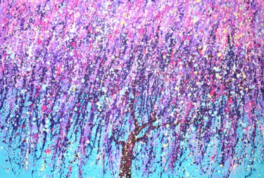 Painting titled "Blooming purple tre…" by Iryna Kastsova, Original Artwork, Acrylic Mounted on Wood Stretcher frame