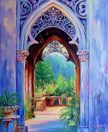 Painting titled "Sunset in Monserrat" by Vlada Kadymova, Original Artwork, Oil Mounted on Wood Stretcher frame