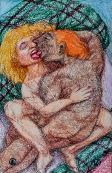 Disegno intitolato "Lovers 140, "French…" da Edwin Loftus, Opera d'arte originale, Pastello